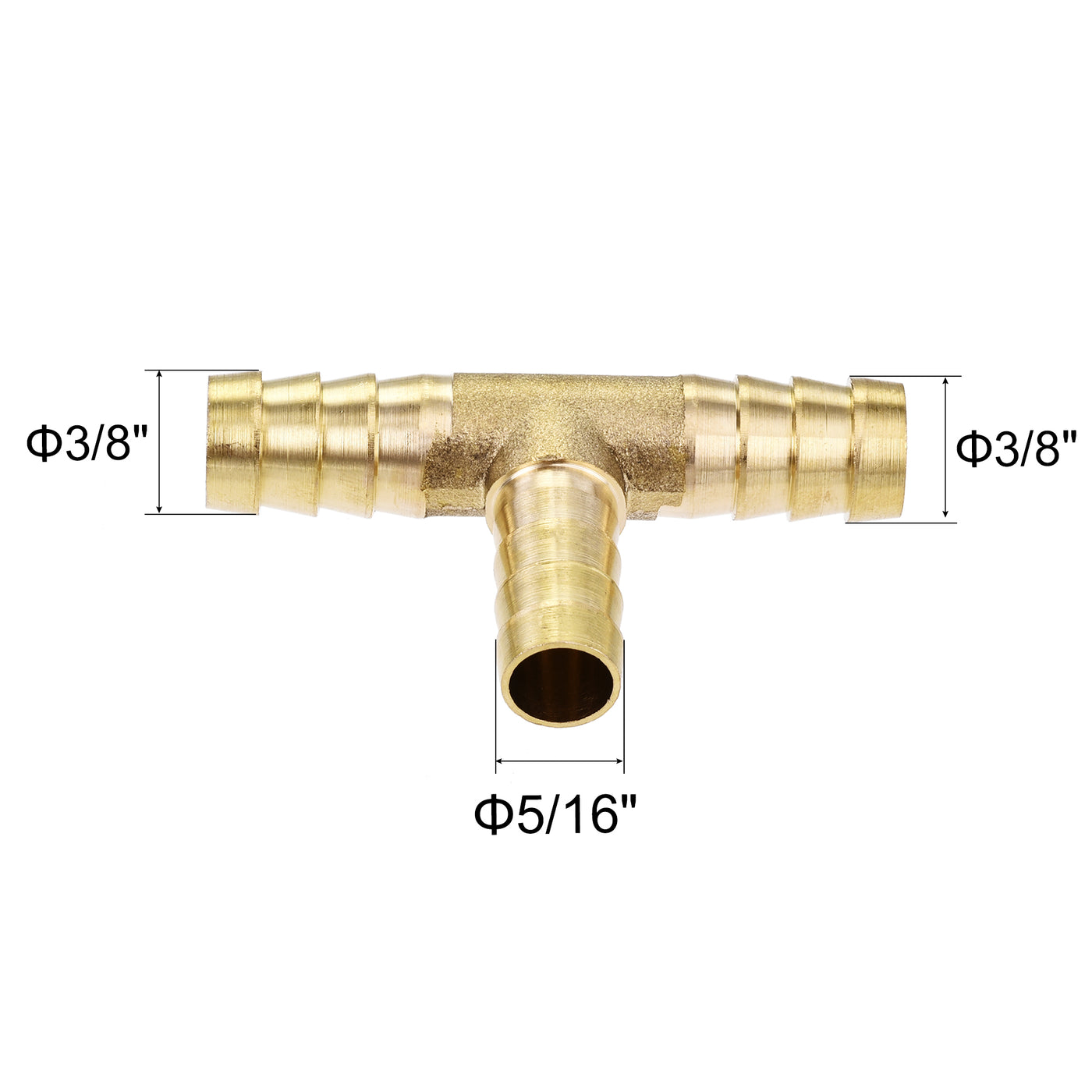 Uxcell Uxcell Reducing Barb Hose Fitting Tee T Shape Pipe Connector Brass 3/8" x 3/8" x 5/16"