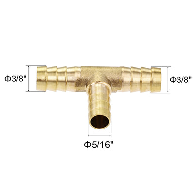 Harfington Uxcell Reducing Barb Hose Fitting Tee T Shape Pipe Connector Brass 3/8" x 3/8" x 5/16"