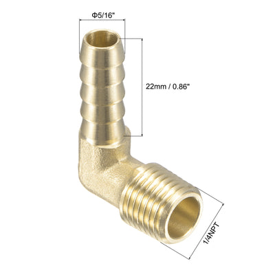 Harfington Uxcell Brass Hose Barb Fitting Elbow 5/16 inch x 1/4 NPT Male Thread Right Angle Pipe Connector, Pack of 2