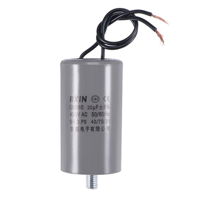 Harfington Uxcell CBB60 Run Capacitor 20uF 450V AC 2 Wires 50/60Hz Cylinder 74x40mm with M8 Fixing Stud for Air Compressor Water Pump Motor