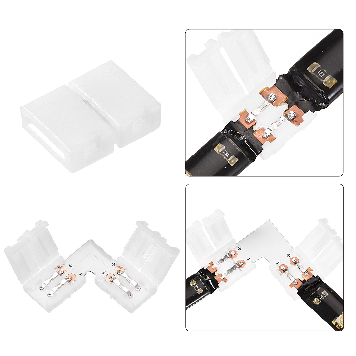 uxcell Uxcell 2 Pin 8mm LED Connector Kit, Include Strip to Strip Jumper, Gapless Connector, for 3528 5050 Single Color LED Lights