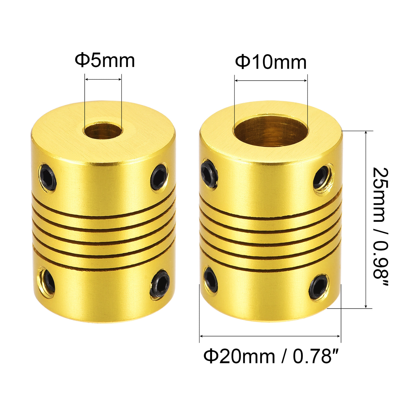 uxcell Uxcell 10mm to 5mm Aluminum Alloy Shaft Coupling Flexible Coupler L25xD20 Golden Tone