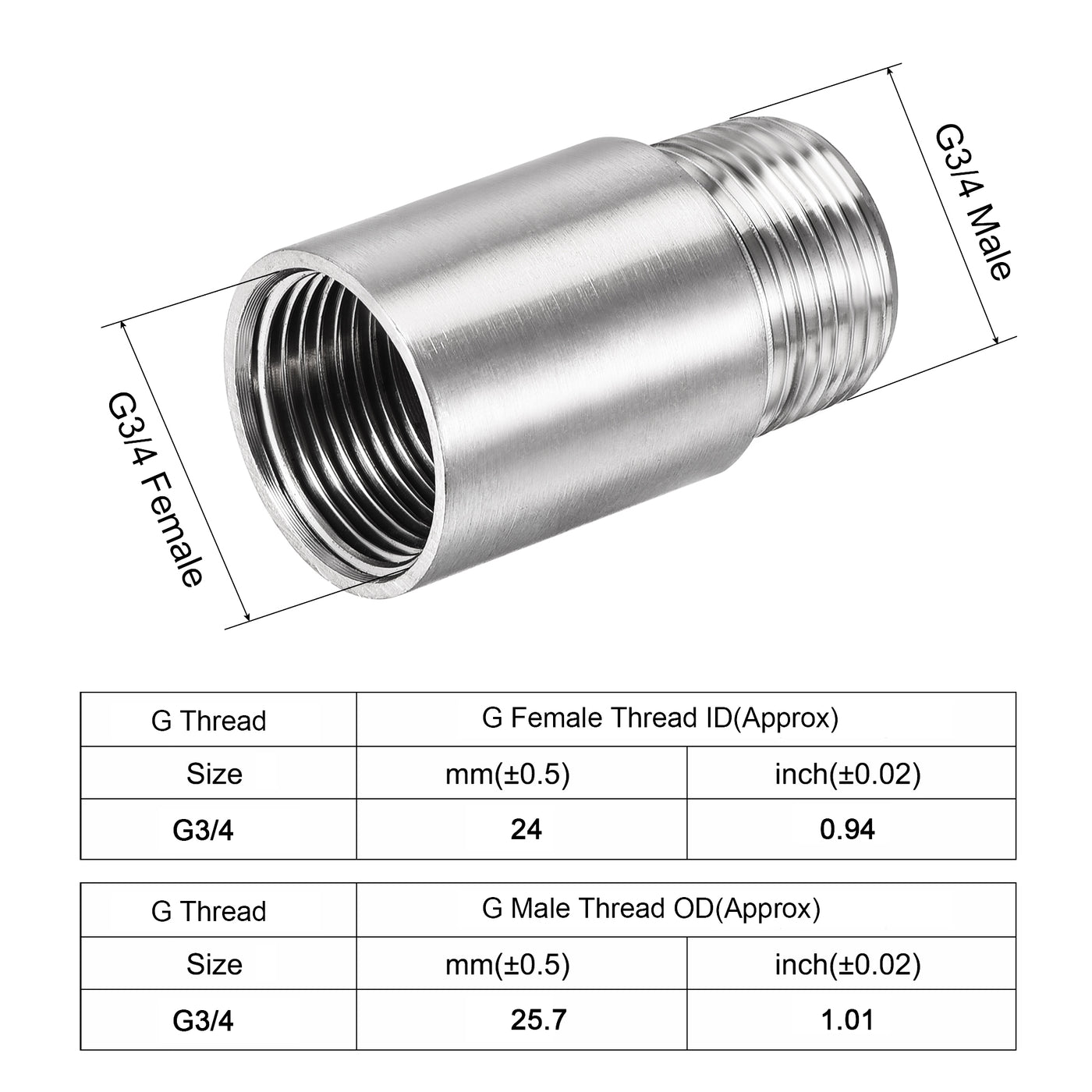 uxcell Uxcell Duschkopf Verlängerungsarm Edelstahl 3/4PT Stecker auf 3/4PT Innengewinde 50mm Länge Gussrohr Anschlusskupplung