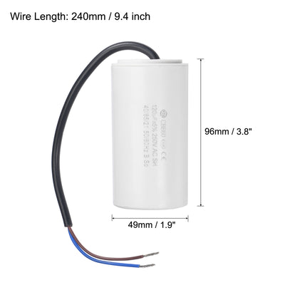 Harfington Uxcell CBB60 Run Capacitor 120uF 250V AC 2 Wires 50/60Hz Cylinder 96x49mm White for Air Compressor Water Pump Motor