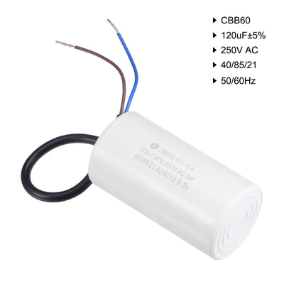 Harfington Uxcell CBB60 Run Capacitor 120uF 250V AC 2 Wires 50/60Hz Cylinder 96x49mm White for Air Compressor Water Pump Motor