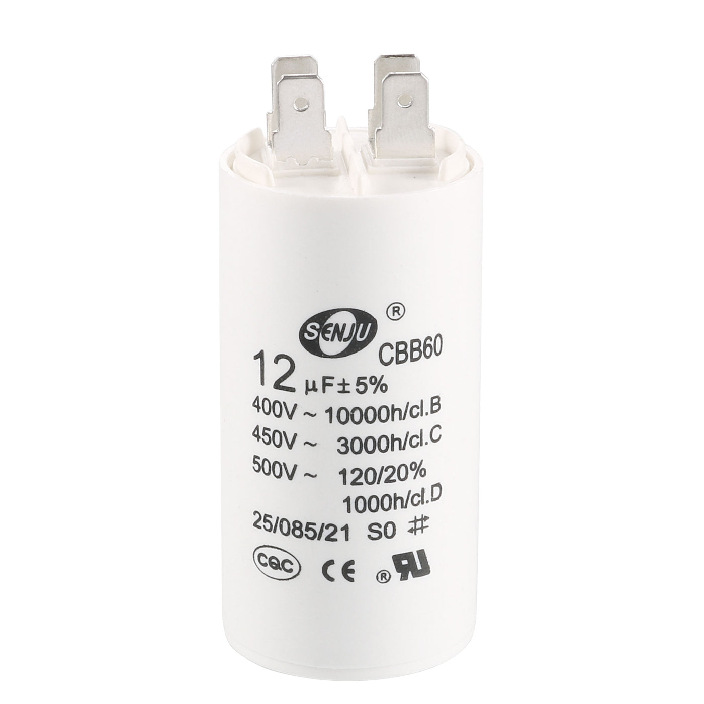 uxcell Uxcell CBB60 Run Capacitor 12uF 450V AC Double Insert 50/60Hz Cylinder 70x35mm White for Air Compressor Water Pump Motor