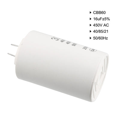 Harfington Uxcell CBB60 Run Capacitor 30uF 450V AC Double Insert 50/60Hz Cylinder 70x45mm White for Air Compressor Water Pump Motor