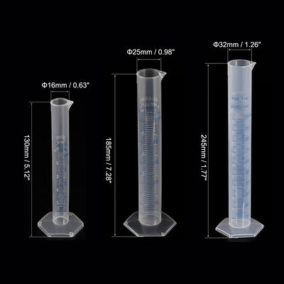 Harfington Uxcell Plastic Graduated Cylinder, 10ml 50ml 100ml Measuring Cylinder with 3 Sizes Brushes, 6in1 Set for Science Lab