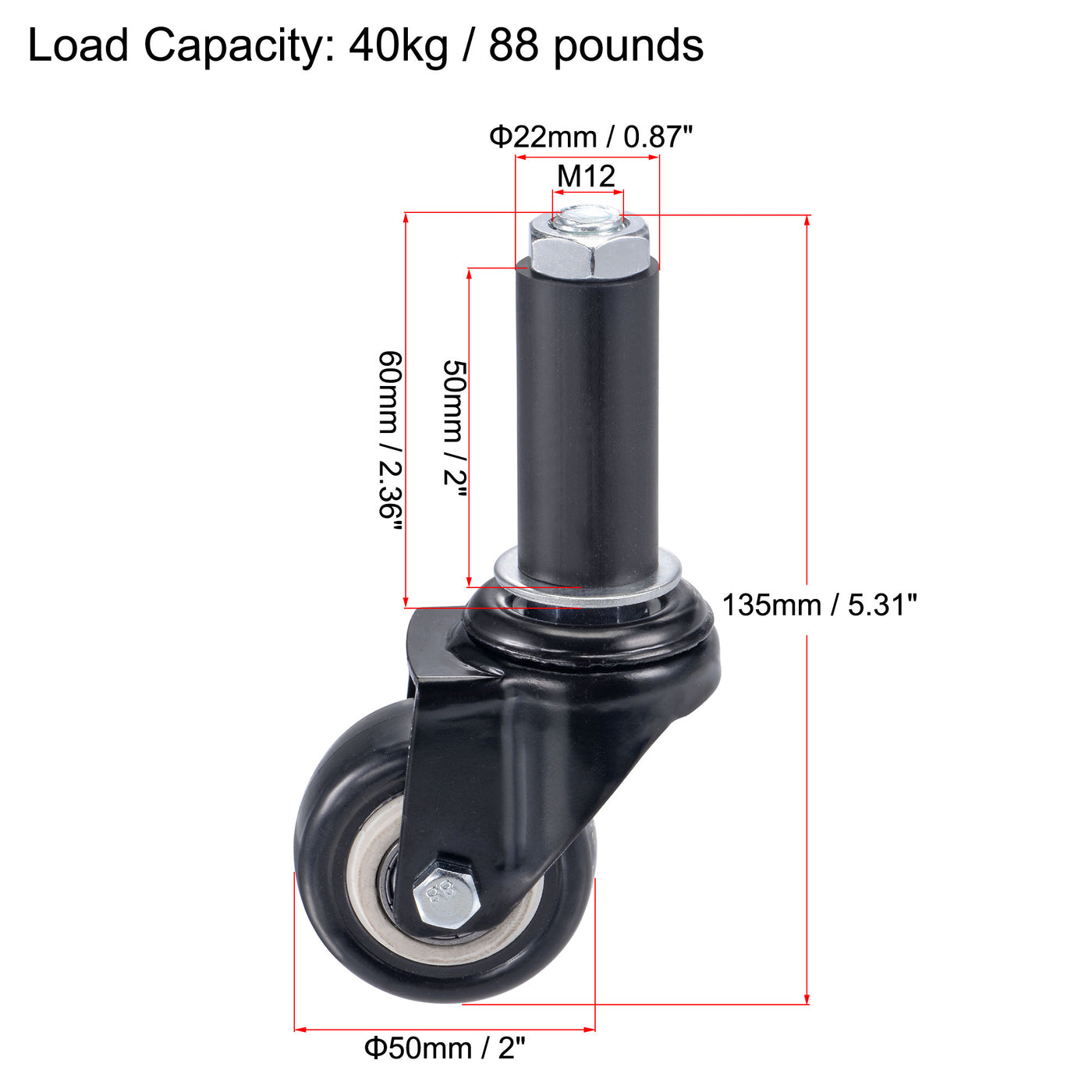 uxcell Uxcell Swivel Expanding Stem Caster Load Capacity, for Kitchen Prep Tables, PVC