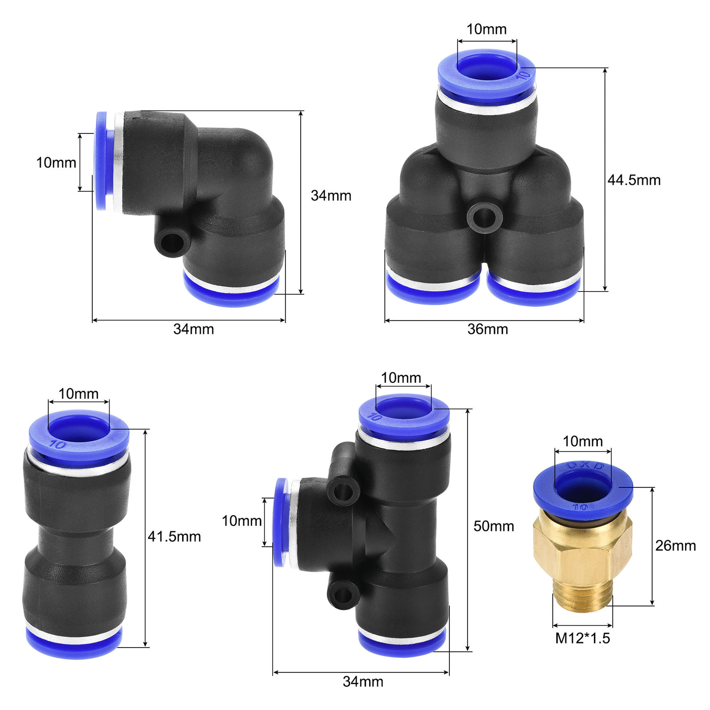 uxcell Uxcell Pneumatic PU Air Tubing Kit with Push to Connect Fittings for Air Hose Line Pipe 10mm OD 10 Meters Blue