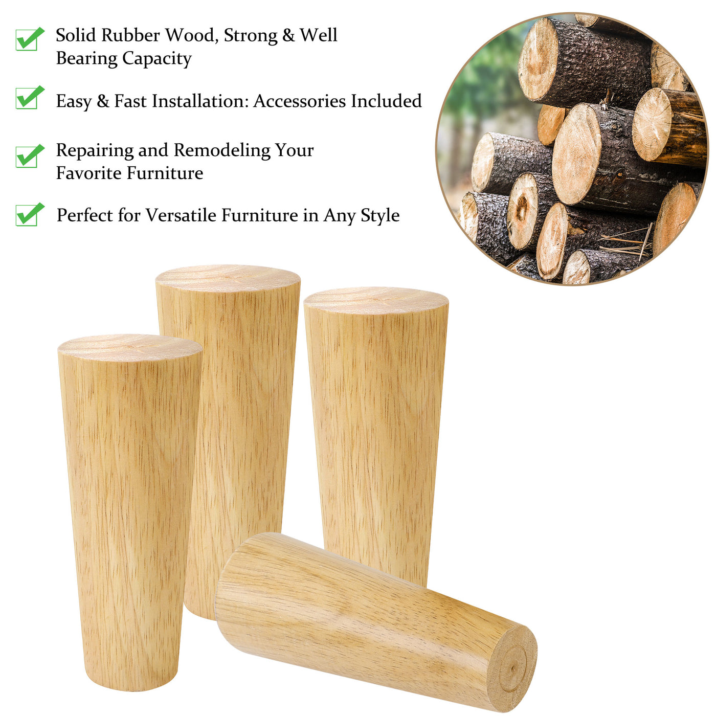 uxcell Uxcell Wood Furniture Legs 4Pcs, Hardwood Replacement Feets for Sofa Table Cabinet