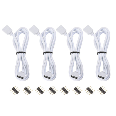 Harfington Uxcell 4 Pin 10mm RGB LED Strip Light Connector Extension Cable 1M Length White 4Pcs with 8Pcs Male 4 Pin Plugs