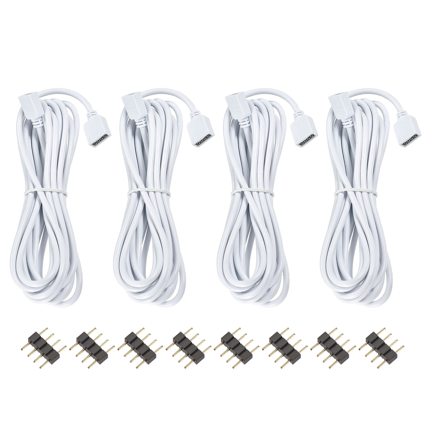 uxcell Uxcell 4 Pin 10mm RGB LED Strip Light Connector Extension Cable 3 Meters Length White 4Pcs with 8Pcs Male 4 Pin Plugs