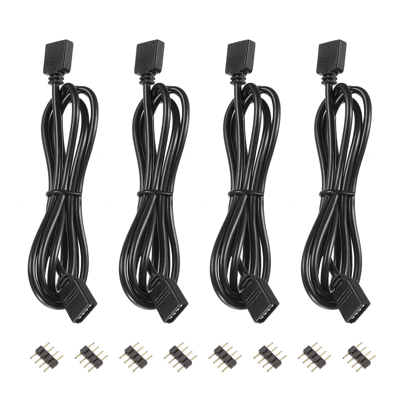 uxcell Uxcell 4 Pin 10mm RGB LED Strip Light Connector Extension Cable 1M Length Black 4Pcs with 8Pcs Male 4 Pin Plugs