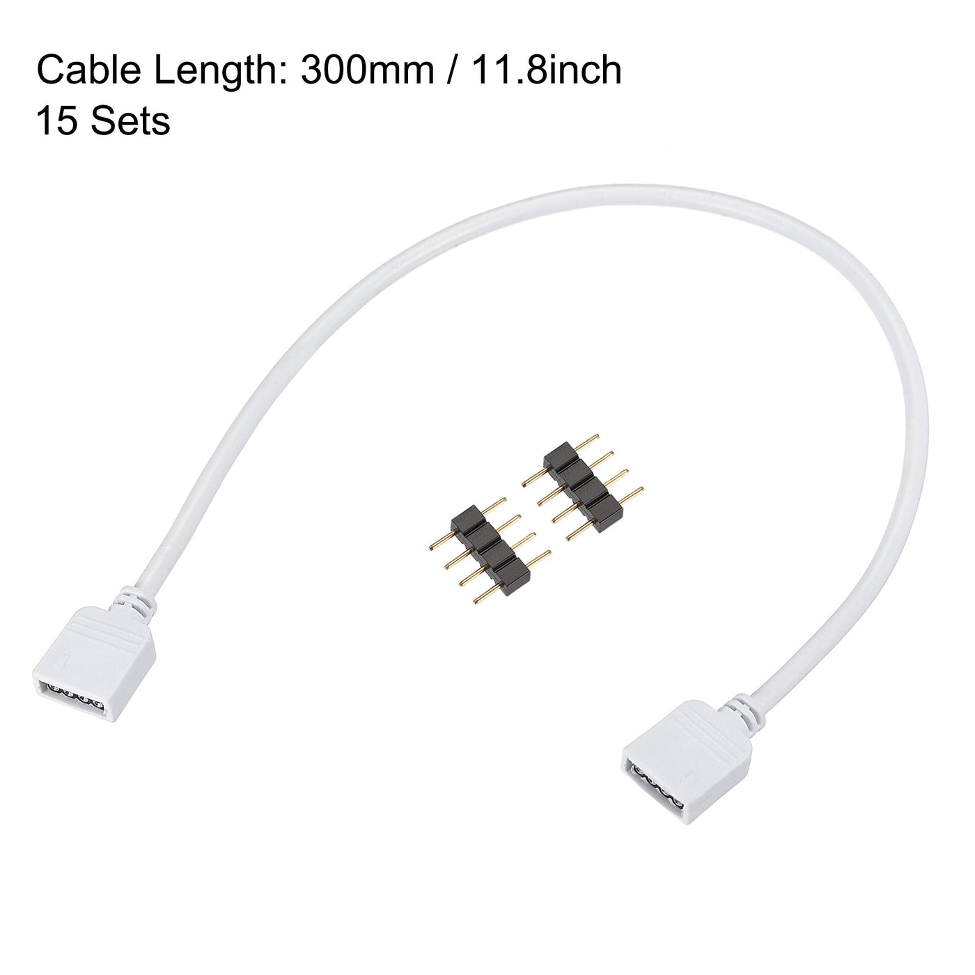 uxcell Uxcell 4 Pin 10mm RGB LED Strip Light Connector Extension Cable 300mm Length White 15Pcs with 30Pcs Male 4 Pin Plugs