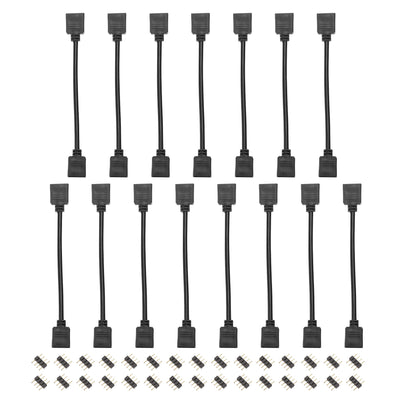 Harfington Uxcell 15 Stück 4 Stifte 10mm RGB LED Streifen Velängerkabel 300mm Länge Schwarz mit 30 Stück Stecker 4 Stifte Adapter