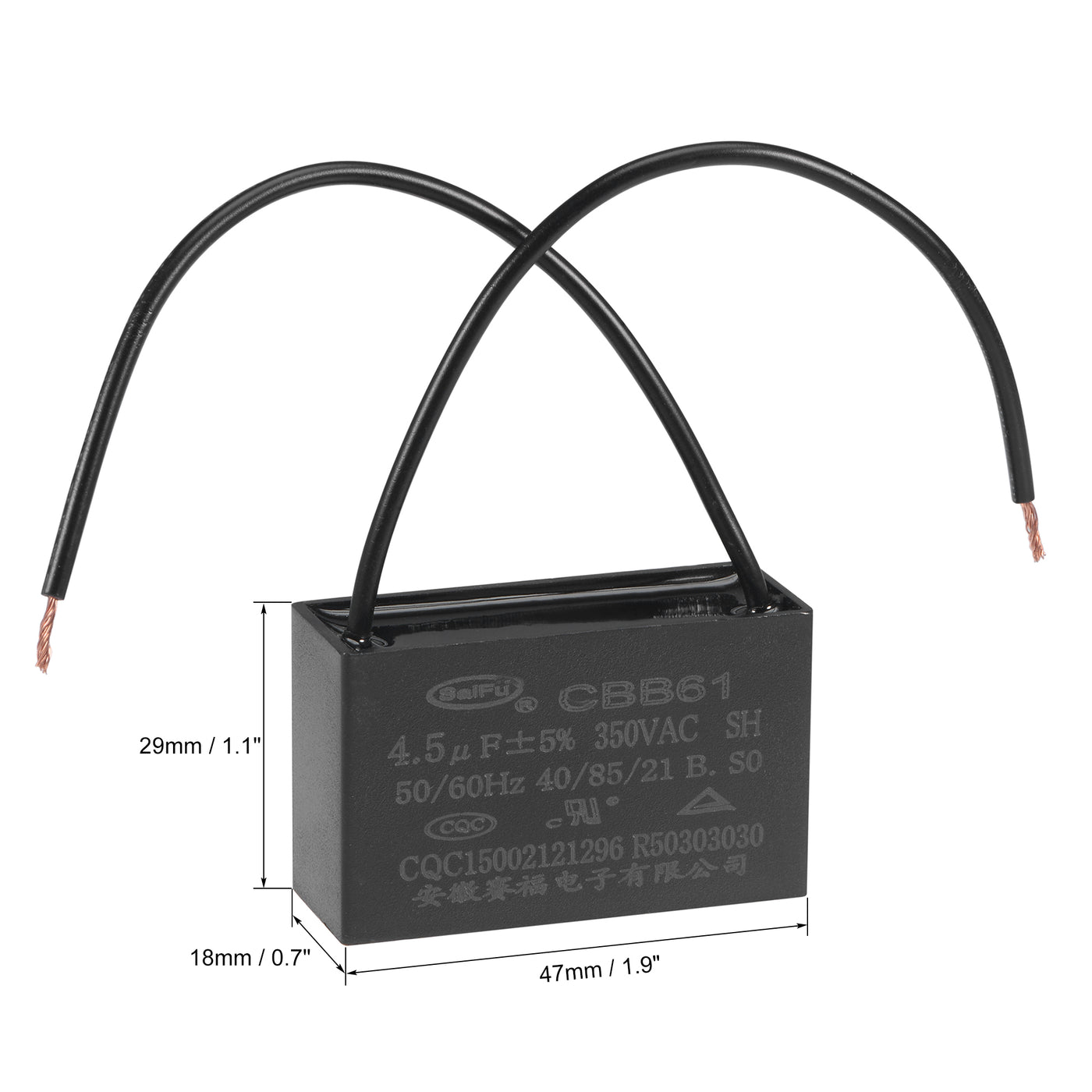 uxcell Uxcell Ceiling Fan Capacitor CBB61 4.5uF 350V AC 2 Wires Metallized Polypropylene Film Capacitor 47x29x18mm for Electric Fan Pump Motor Generator