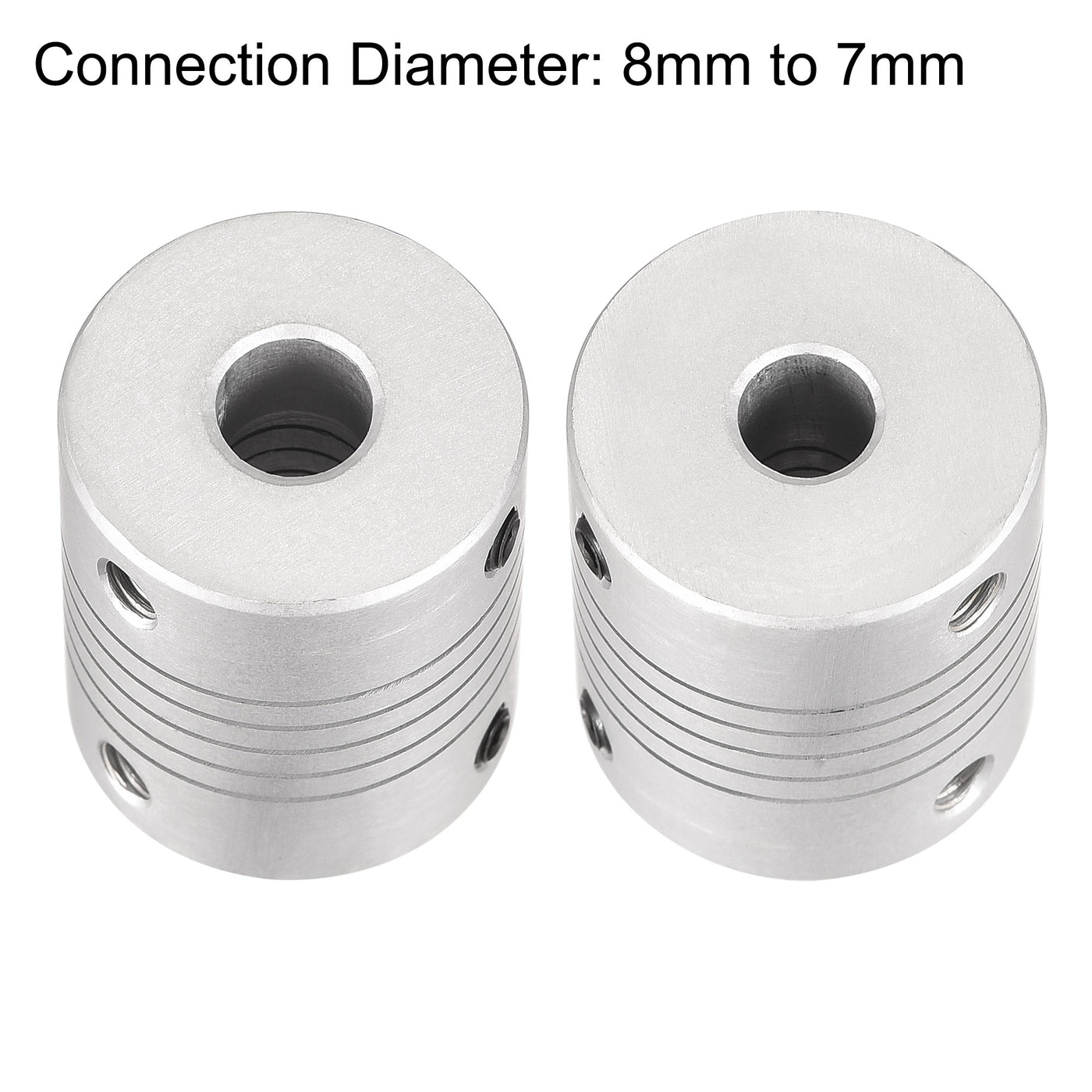 uxcell Uxcell 8mm to 7mm Aluminum Alloy Shaft Coupling Flexible Coupler L30xD25 Silver 2Pcs