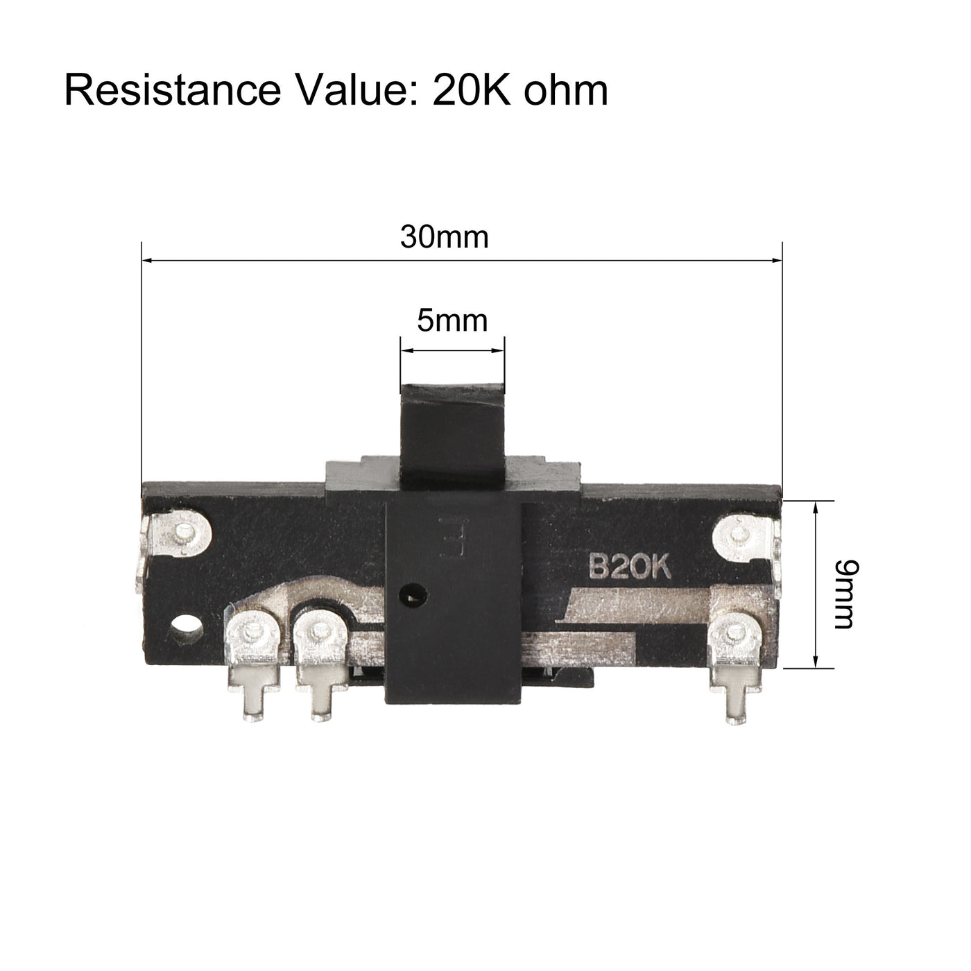 uxcell Uxcell Variable Resistors 30mm Straight Slide Potentiometer B20K Single Channel 2pcs