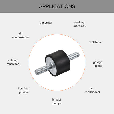 Harfington Uxcell M8 Rubber Mounts, 4pcs Male/Male Shock Absorber, for Motor Generator Compressor Garage Reverse Pump Impact Air Generator Bobbins, D30mmxH20mm