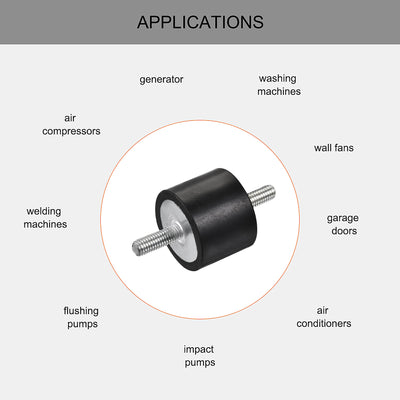 Harfington Uxcell M8 Rubber Mounts, 3pcs Male/Male Shock Absorber, for Motor Generator Compressor Garage Reverse Pump Impact Air Generator Bobbins, D40mmxH30mm