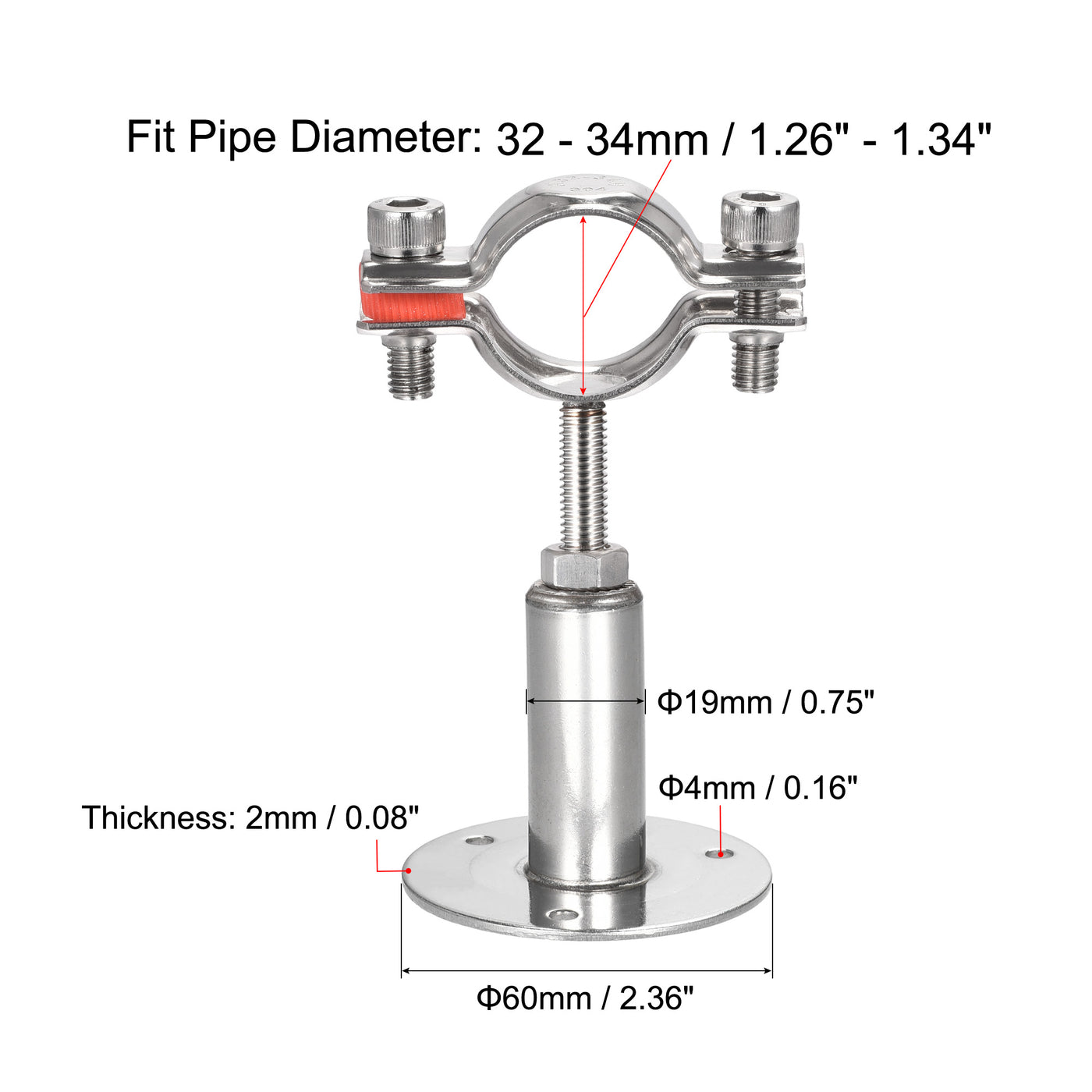 Harfington Uxcell Stainless Steel Wall Mount Ceiling Mount Pipe Support