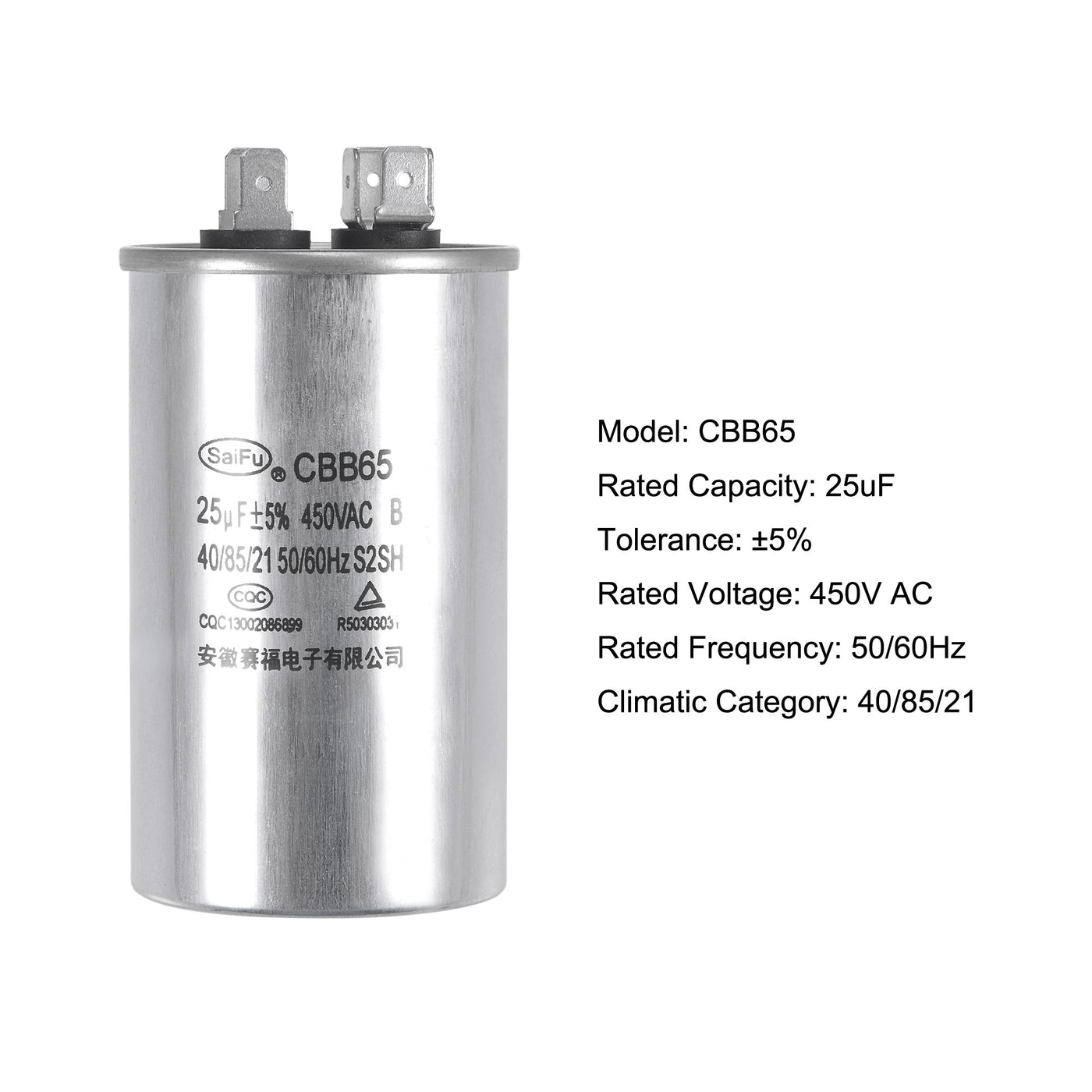 uxcell Uxcell Run Capacitor Round CBB65 25uF 25mfd 450V AC 40/85/21 Aluminum Case with Terminal for Air Conditioner Compressor Motor Heat Pump Condenser 2Pcs