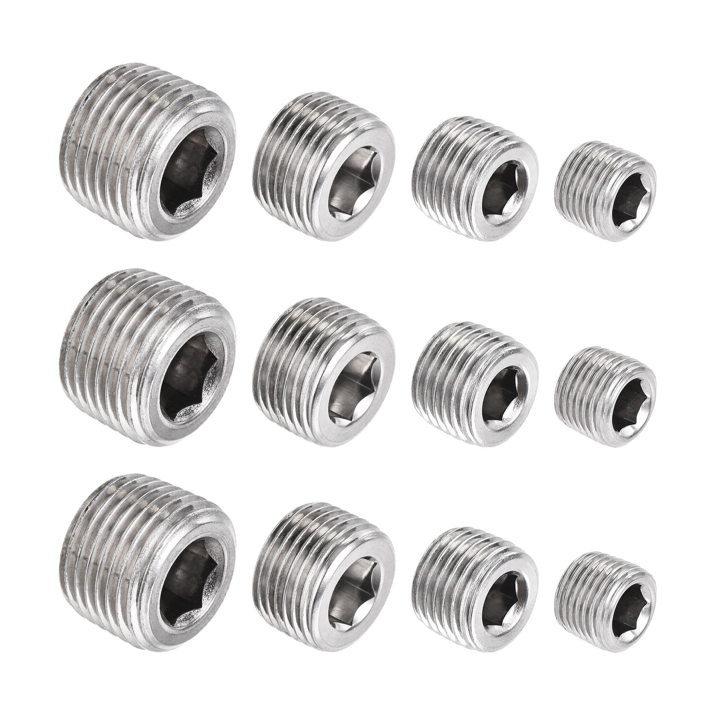 uxcell Uxcell Stainless Steel Internal Hex Pipe Plug Assortment 1/8PT 1/4PT 3/8PT 1/2PT Male Thread Socket Cap 4in1 3 Set