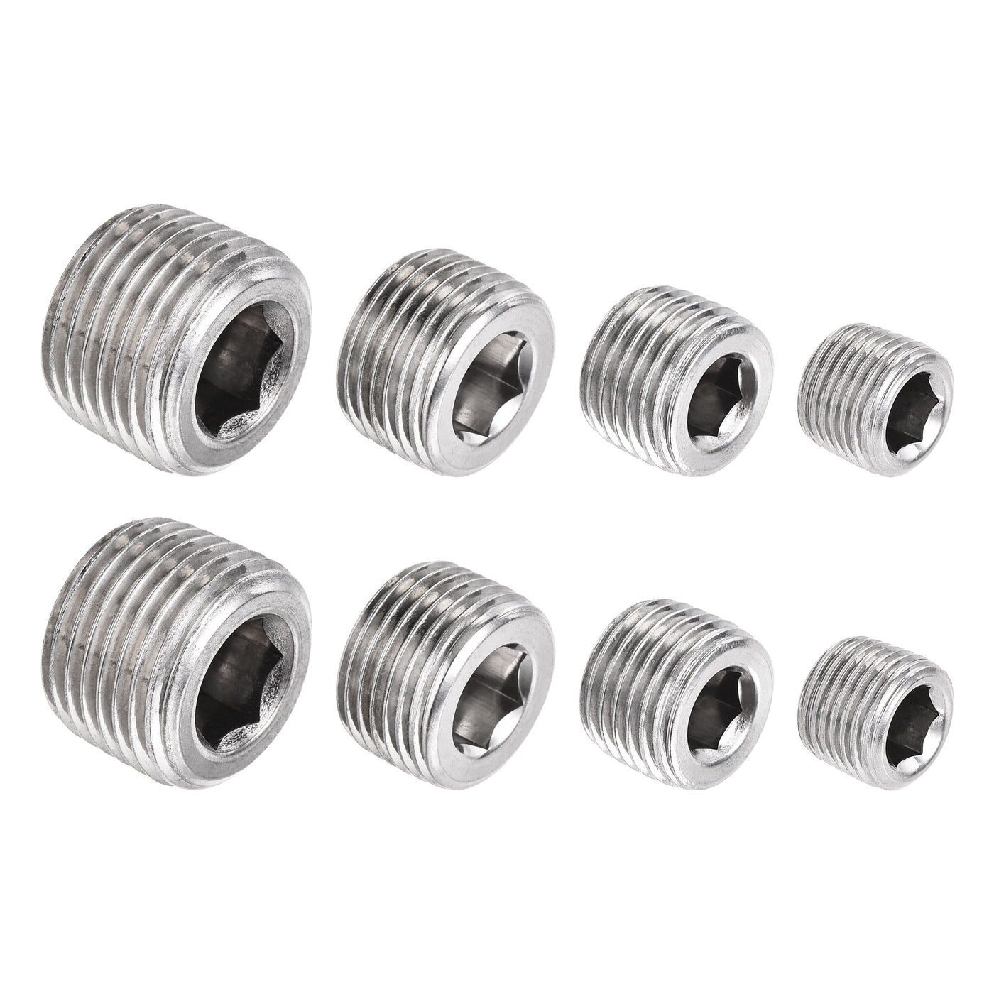 uxcell Uxcell Stainless Steel Internal Hex Pipe Plug Assortment 1/8PT 1/4PT 3/8PT 1/2PT Male Thread Socket Cap 4in1 2 Set