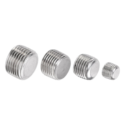 Harfington Uxcell Stainless Steel Internal Hex Pipe Plug Assortment 1/8NPT 1/4NPT 3/8NPT 1/2PT Male Thread Socket Cap 4in1 2 Set