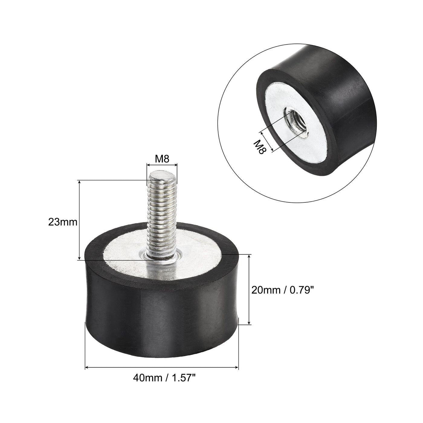 uxcell Uxcell M8 Rubber Mounts, 2pcs Male/Female Shock Absorber, D40mmxH20mm