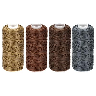 Harfington Uxcell 4Stk Gewachst Leder Nähfaden Satz Flache Polyester Nähgarn für Handnähen 55 Yard 150D/0,8mm (Verschiedene Braun)