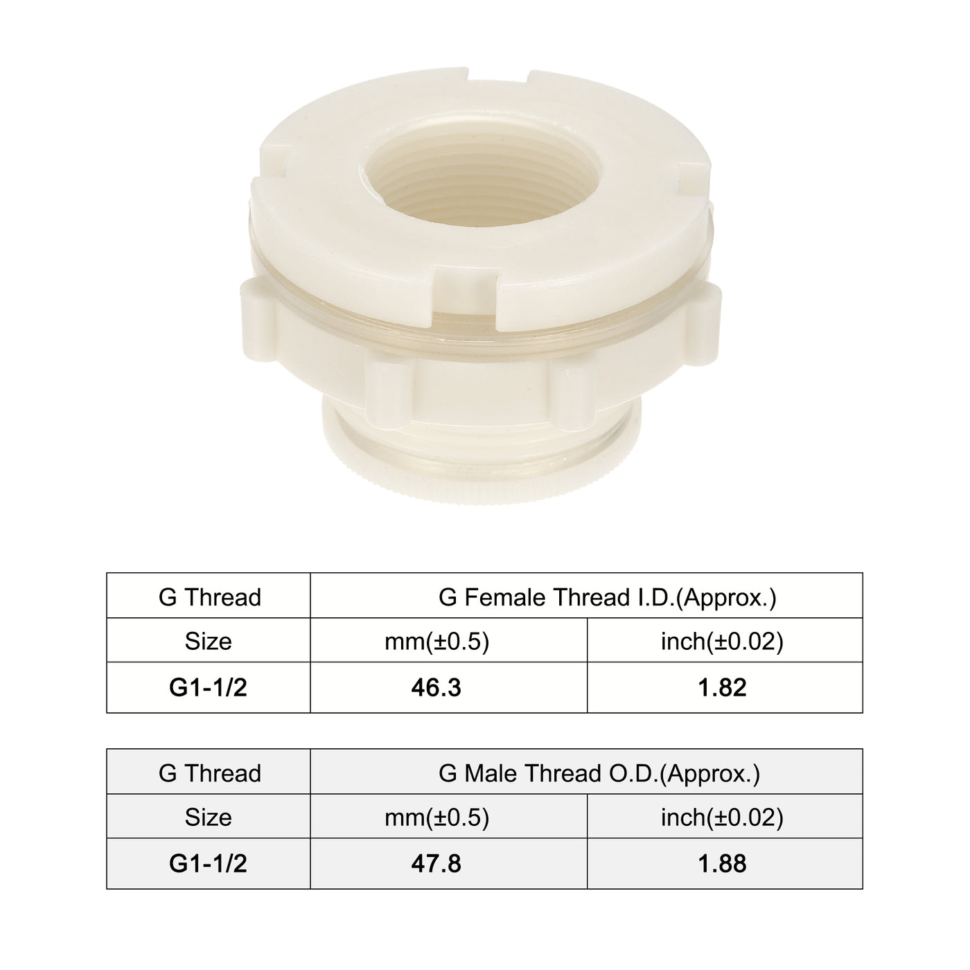 uxcell Uxcell ABS Bulkhead Tank Adapter with PVC Plug Fitting G1-1/2 Thread for Rain Buckets Water Tanks Aquariums 1 Set