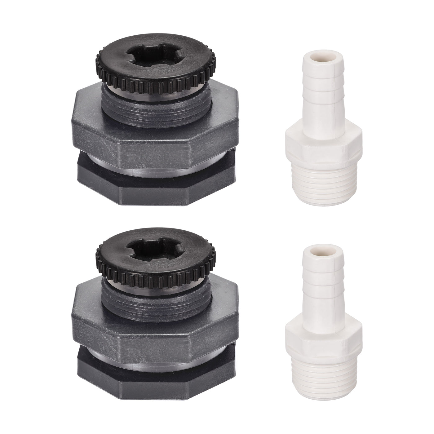 uxcell Uxcell 2 Satz PVC Schott Tank Adapter G1/2 Gewinde mit Stopfen und 16mm OD Stachelrohr Fitting für Regeneimer Wassertanks