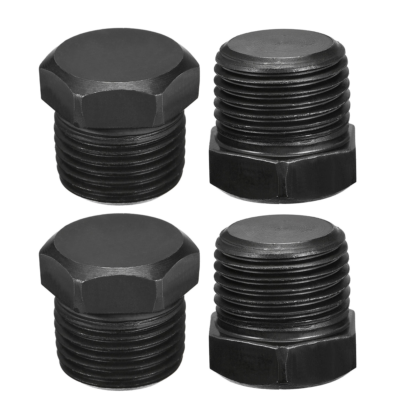 Uxcell Uxcell Outer Hex Head Socket Pipe Fitting Plug 3/8NPT Male Thread Carbon Steel 4Pcs for Terminate Pipe Ends