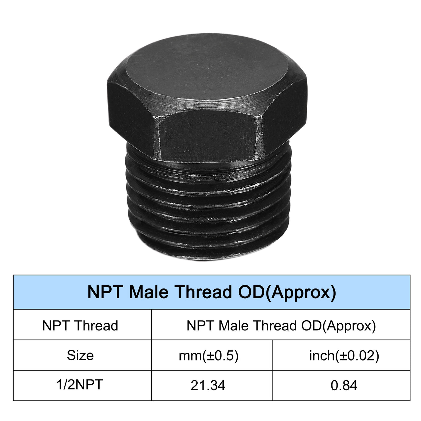 Uxcell Uxcell Outer Hex Head Socket Pipe Fitting Plug 1/4NPT Male Thread Carbon Steel 2Pcs for Terminate Pipe Ends