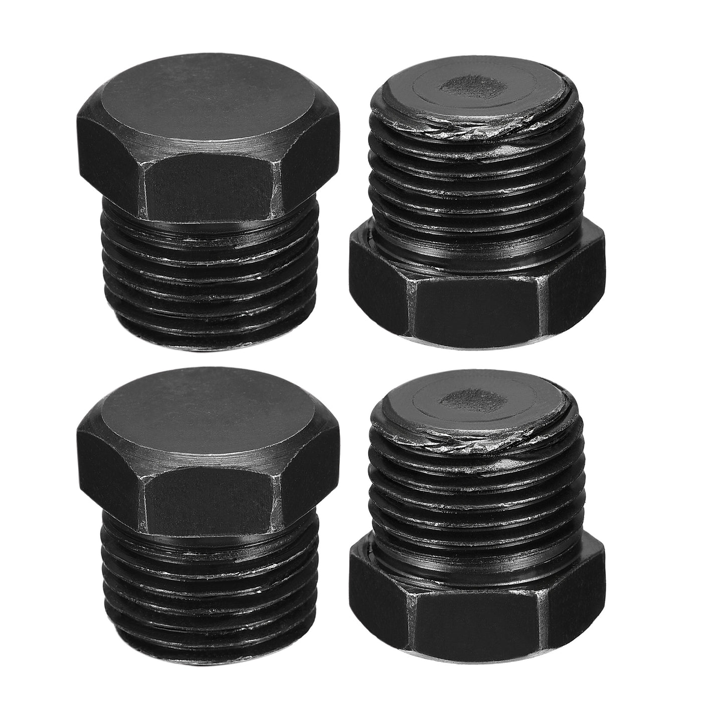 Uxcell Uxcell Outer Hex Head Socket Pipe Fitting Plug 3/8NPT Male Thread Carbon Steel 4Pcs for Terminate Pipe Ends