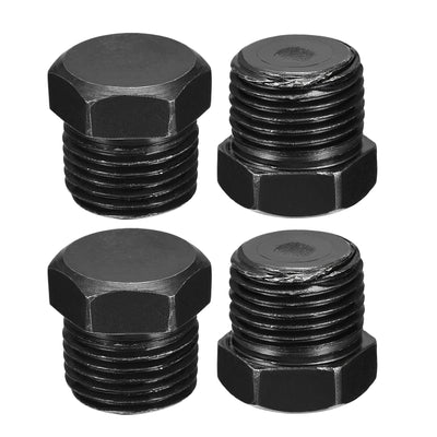 Harfington Uxcell Outer Hex Head Socket Pipe Fitting Plug 3/8NPT Male Thread Carbon Steel 4Pcs for Terminate Pipe Ends