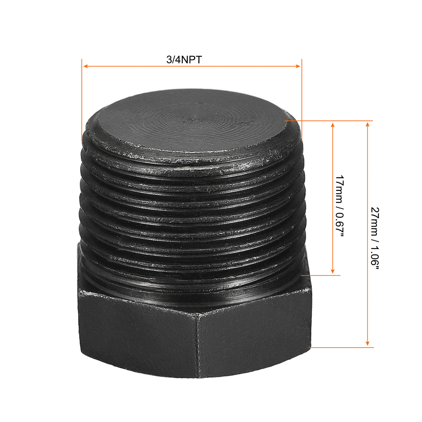 Uxcell Uxcell Outer Hex Head Socket Pipe Fitting Plug 1/4NPT Male Thread Carbon Steel 2Pcs for Terminate Pipe Ends