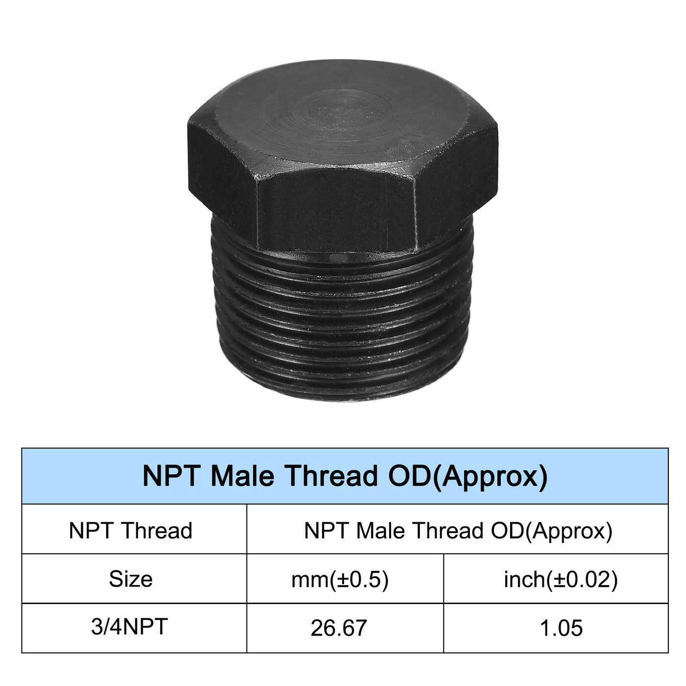 Uxcell Uxcell Outer Hex Head Socket Pipe Fitting Plug 1/4NPT Male Thread Carbon Steel 2Pcs for Terminate Pipe Ends