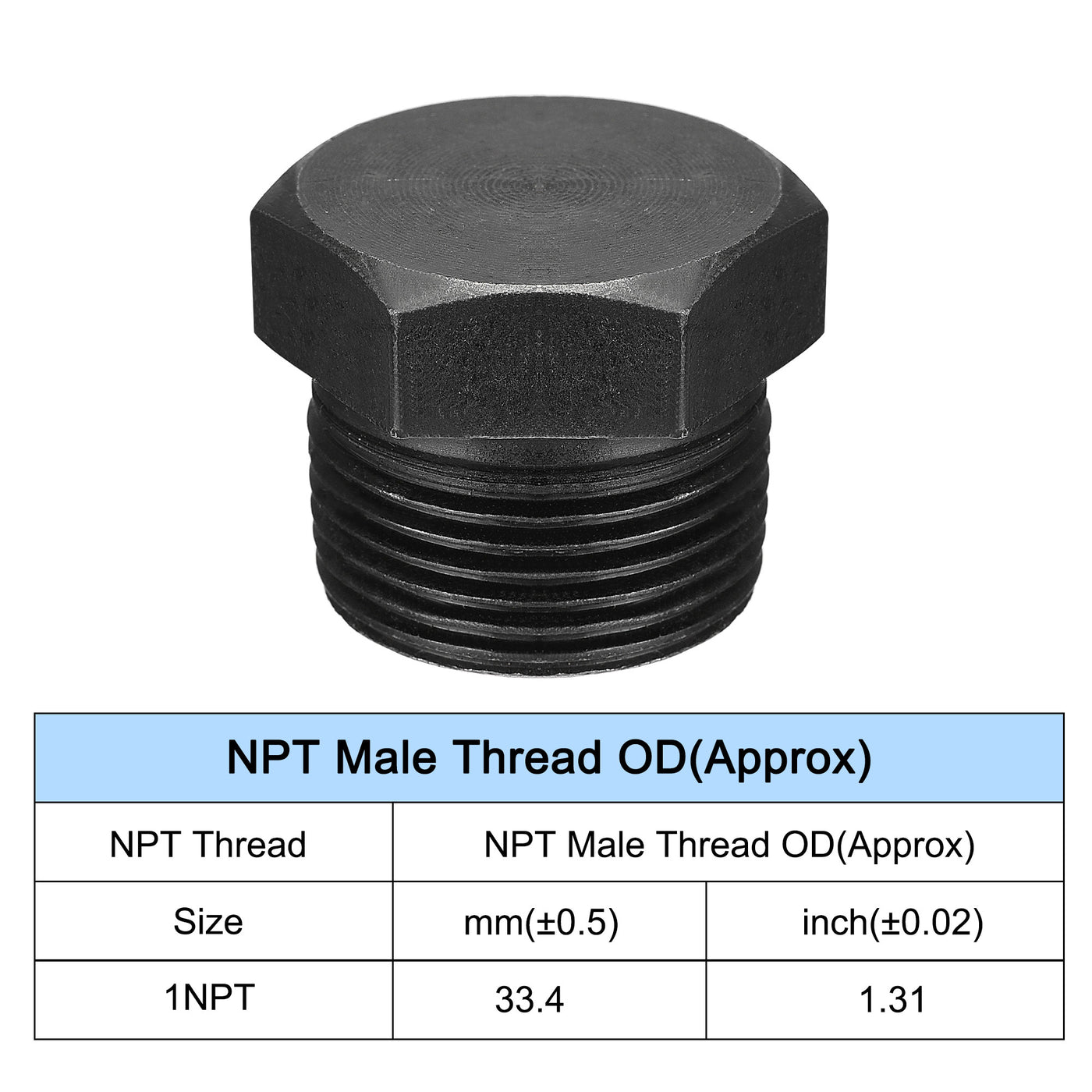 Uxcell Uxcell Outer Hex Head Socket Pipe Fitting Plug 1/4NPT Male Thread Carbon Steel 2Pcs for Terminate Pipe Ends