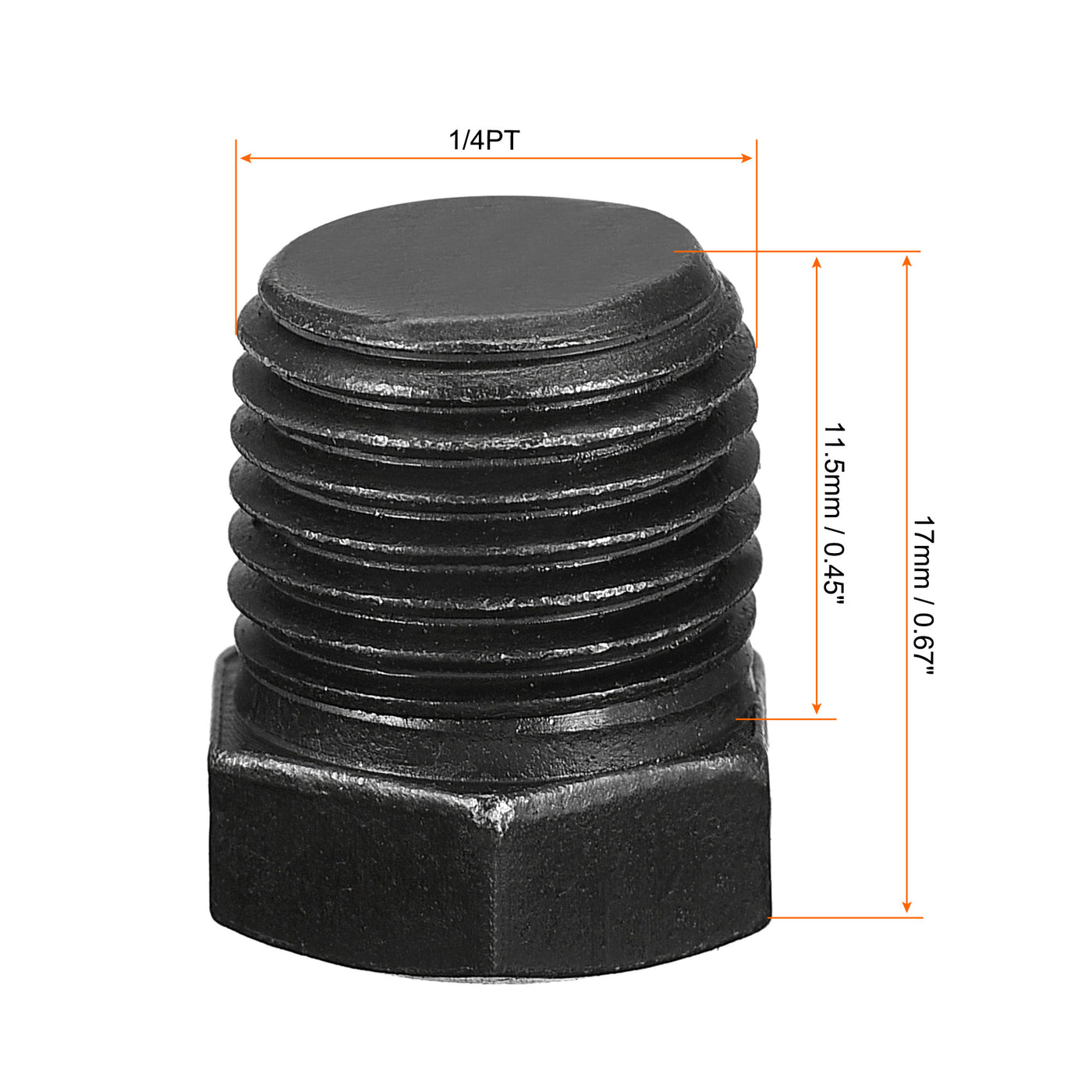 uxcell Uxcell Outer Hex Head Socket Pipe Fitting Plug 1/4PT Male Thread Carbon Steel 2Pcs for Terminate Pipe Ends