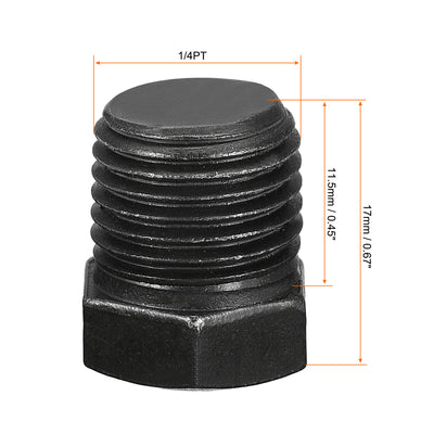 Harfington Uxcell Outer Hex Head Socket Pipe Fitting Plug 1/4PT Male Thread Carbon Steel 2Pcs for Terminate Pipe Ends