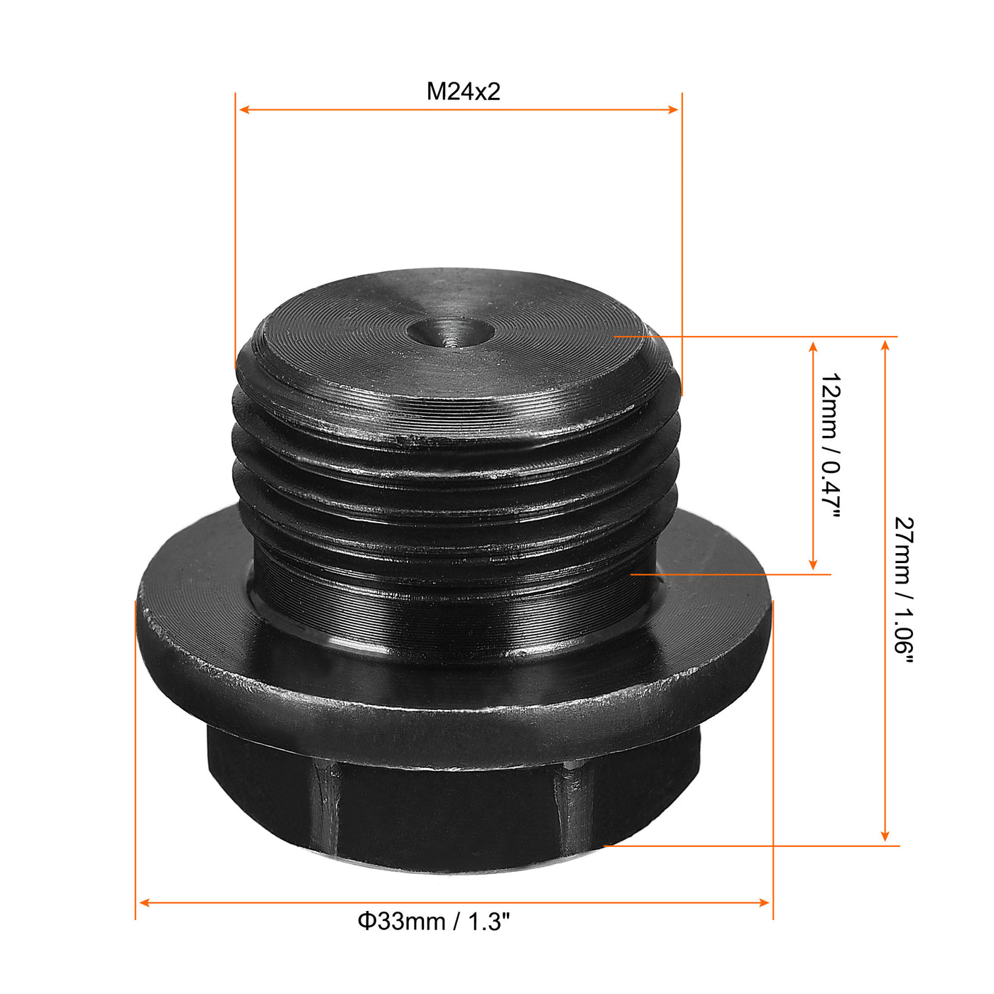 Uxcell Uxcell Outer Hex Head Socket Pipe Fitting Plug M33x2 Male Thread Carbon Steel for Terminate Pipe Ends