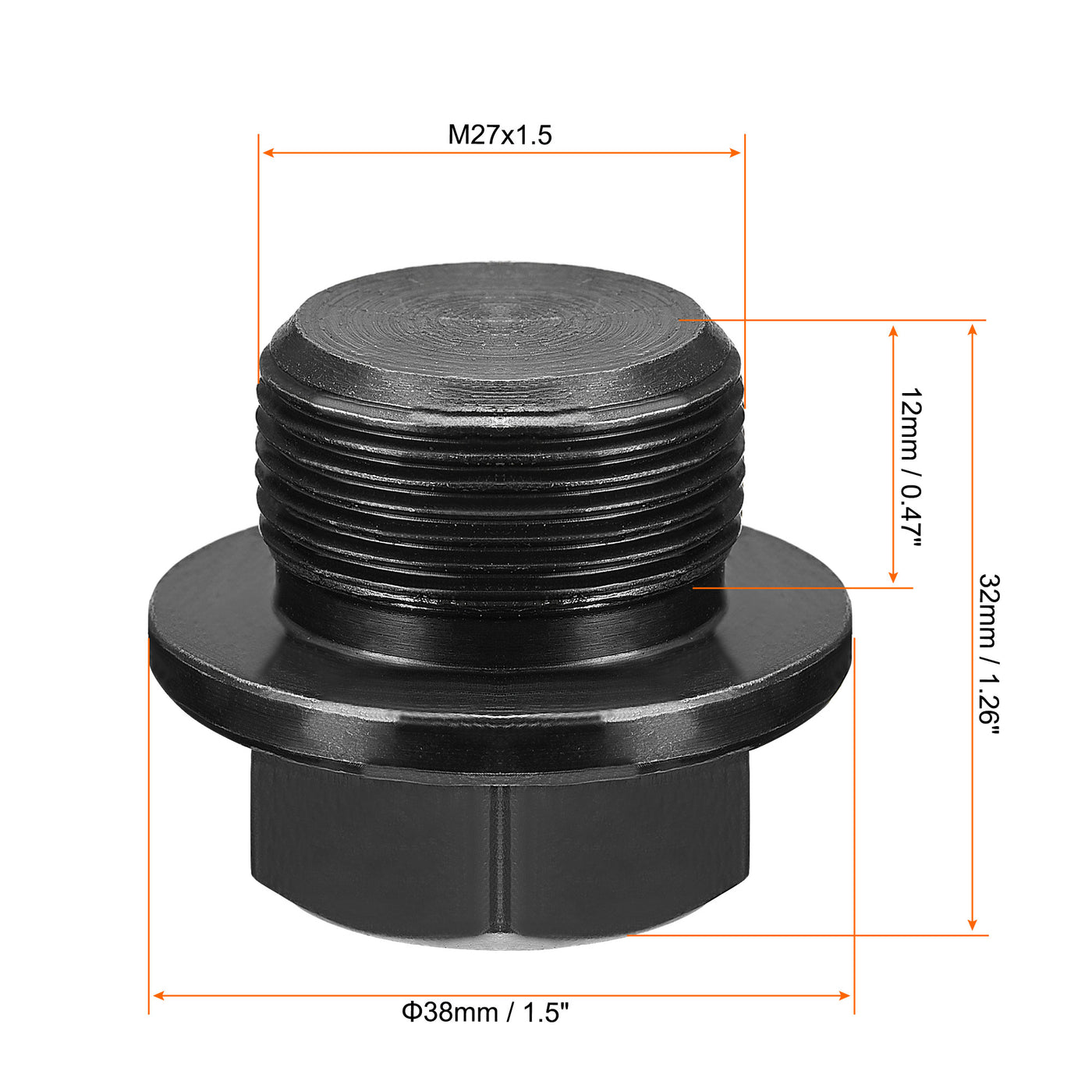 Uxcell Uxcell Outer Hex Head Socket Pipe Fitting Plug M33x2 Male Thread Carbon Steel for Terminate Pipe Ends