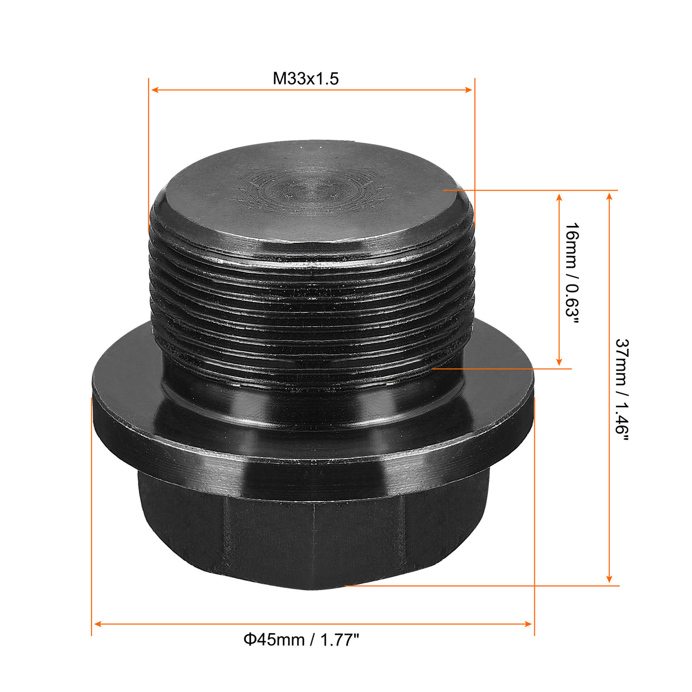 Uxcell Uxcell Outer Hex Head Socket Pipe Fitting Plug M33x1.5 Male Thread Carbon Steel 2Pcs for Terminate Pipe Ends