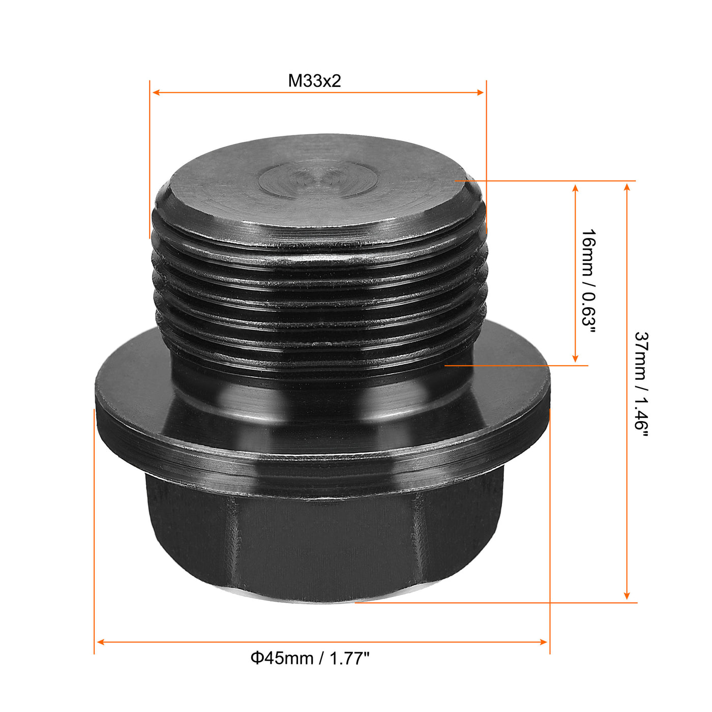 Uxcell Uxcell Outer Hex Head Socket Pipe Fitting Plug M33x2 Male Thread Carbon Steel for Terminate Pipe Ends