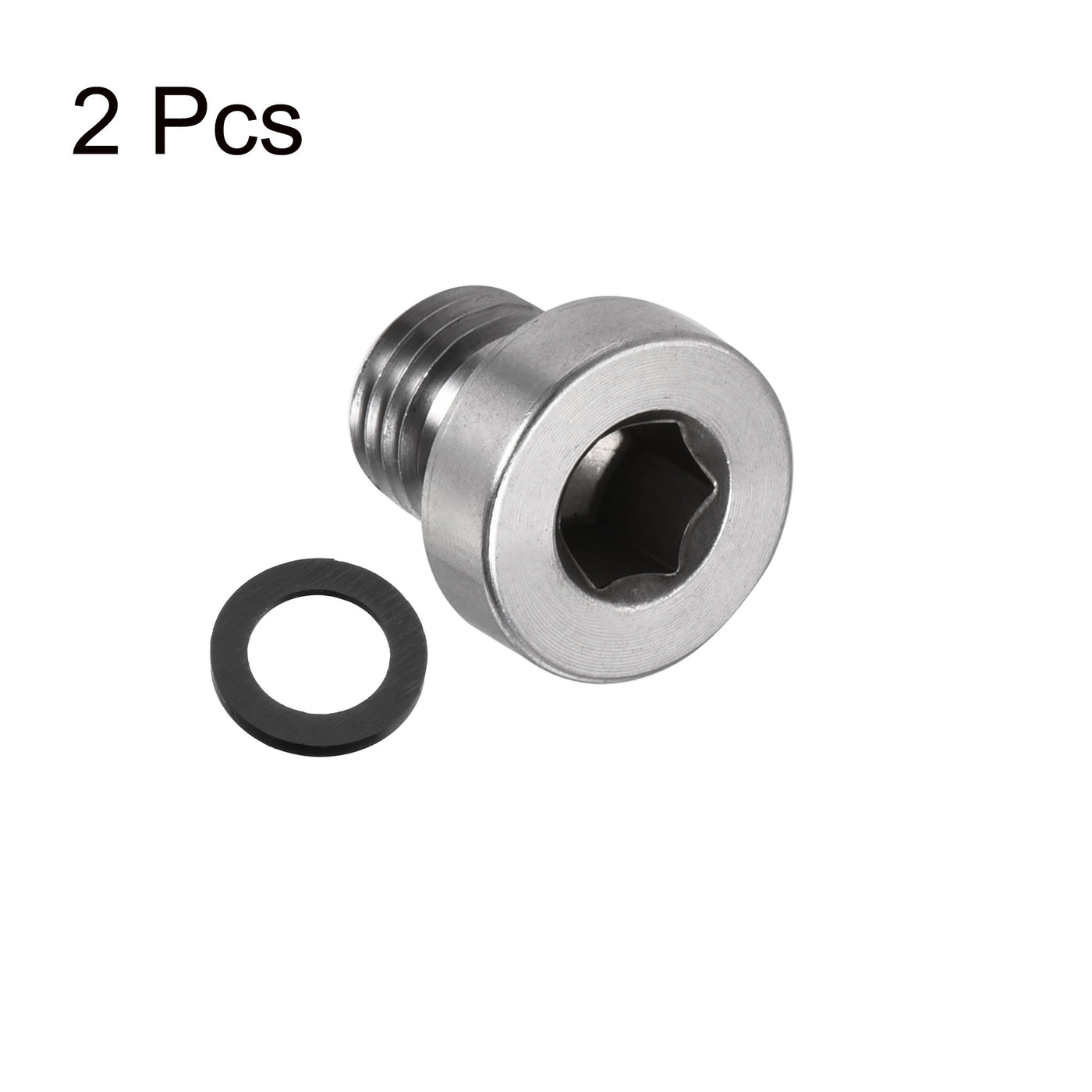 uxcell Uxcell Stainless Steel Inner Hex Head Pipe Plug with Seal Ring 2Pcs