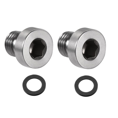 Harfington Uxcell Stainless Steel Inner Hex Head Pipe Plug with Seal Ring 2Pcs