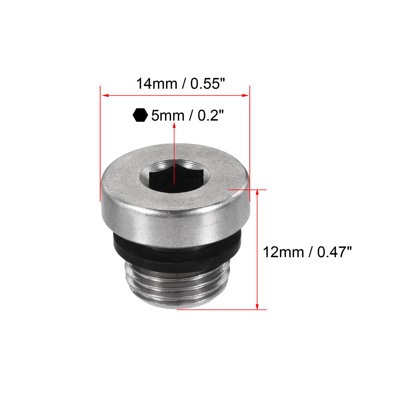 uxcell Uxcell Stainless Steel Inner Hex Head Pipe Plug with Seal Ring 2Pcs